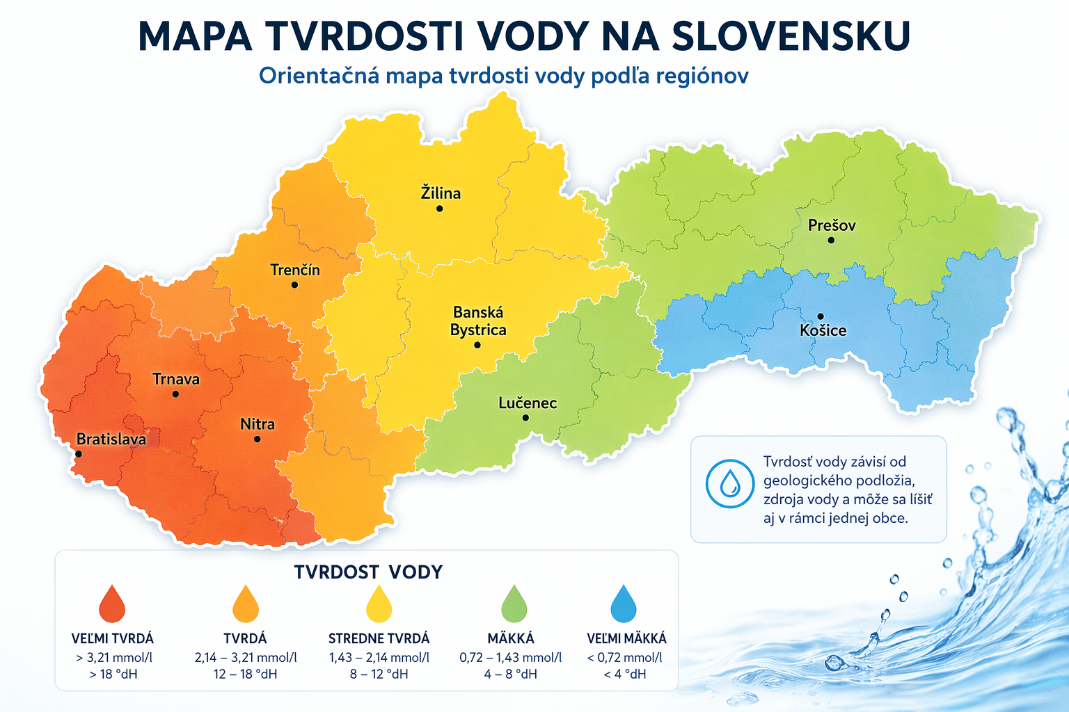 mapa tvrdosti vody